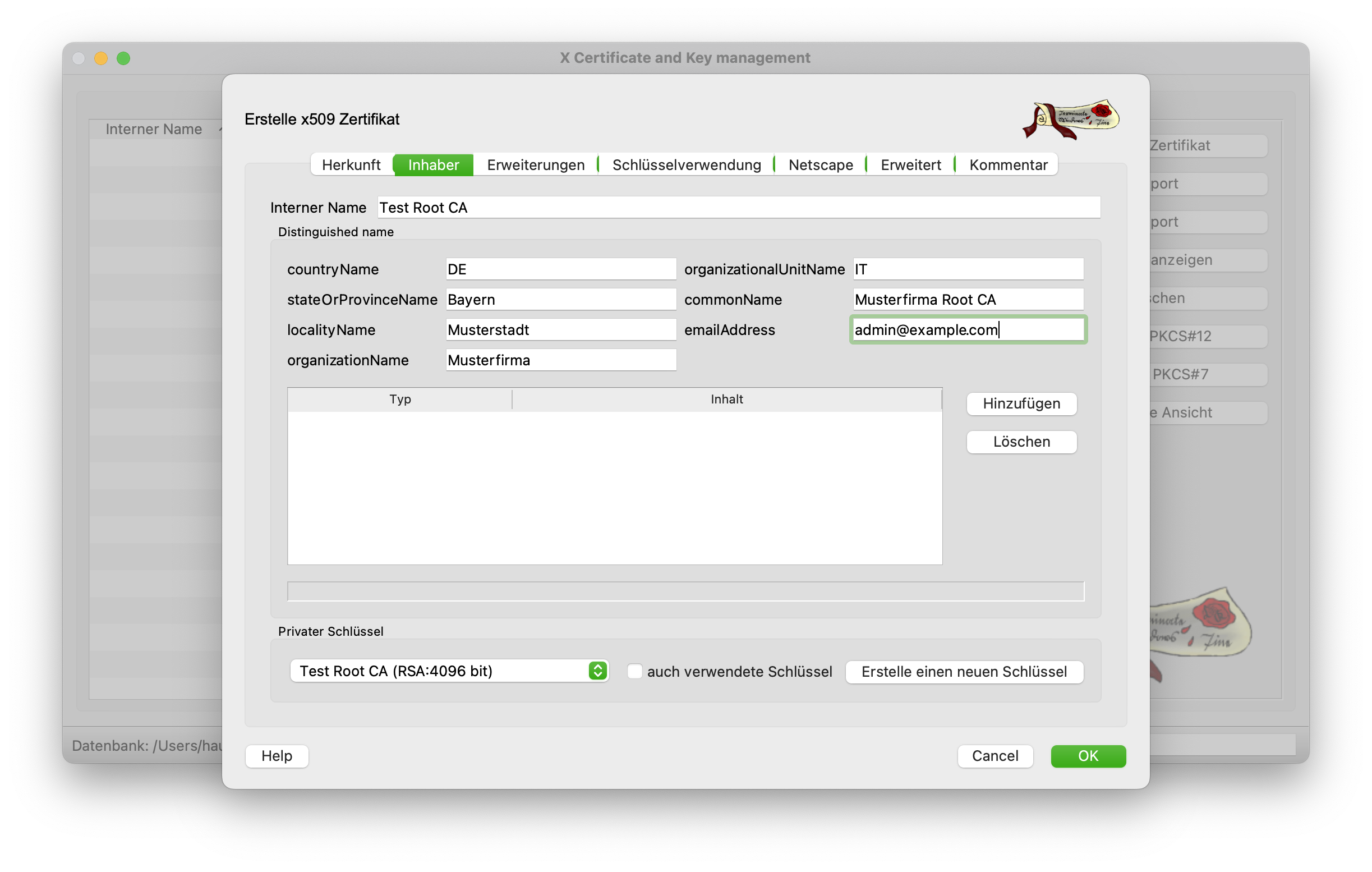 Einstellungen zum Inhaber