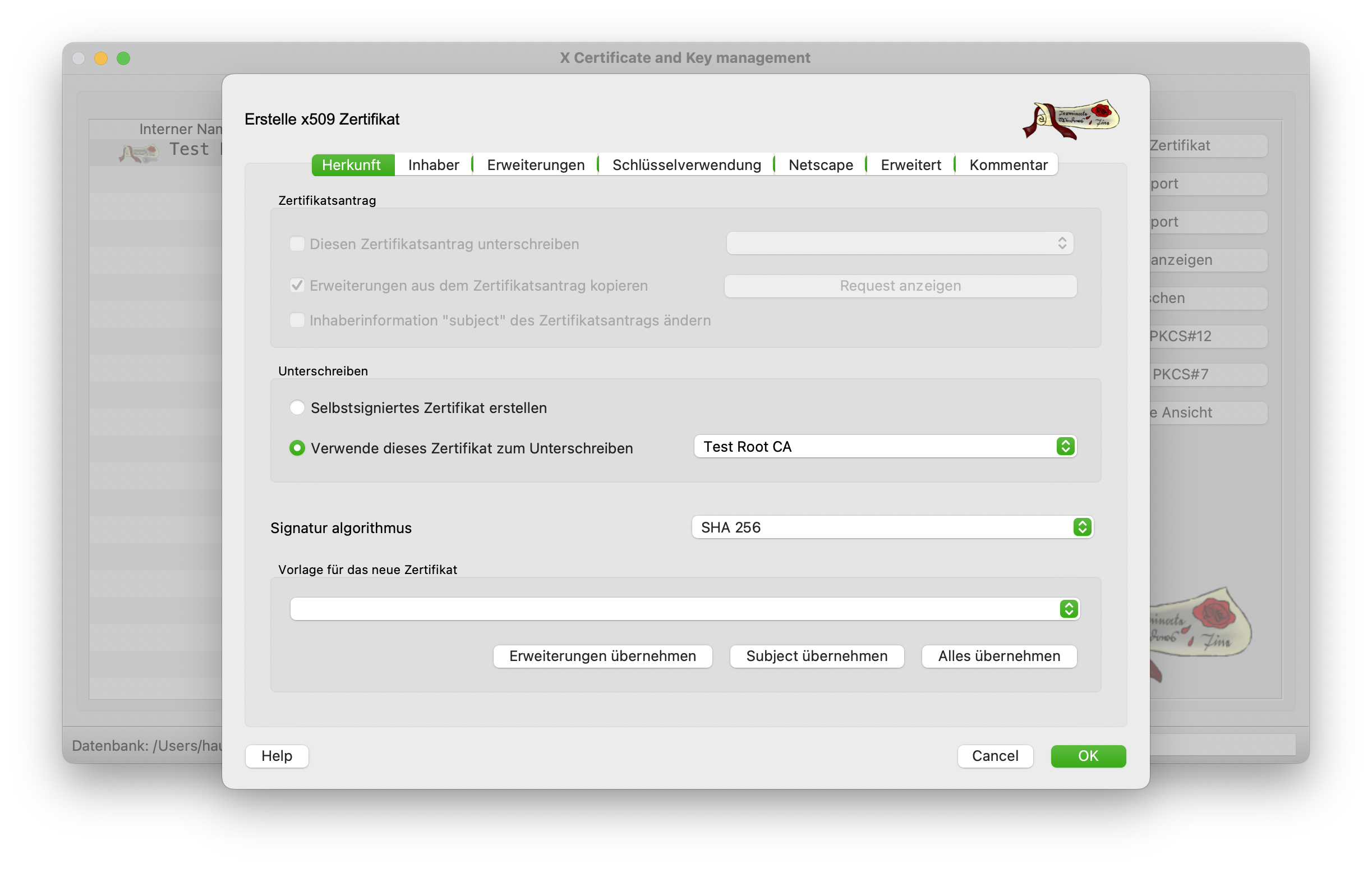 Root CA als Signaturzertifikat auswählen