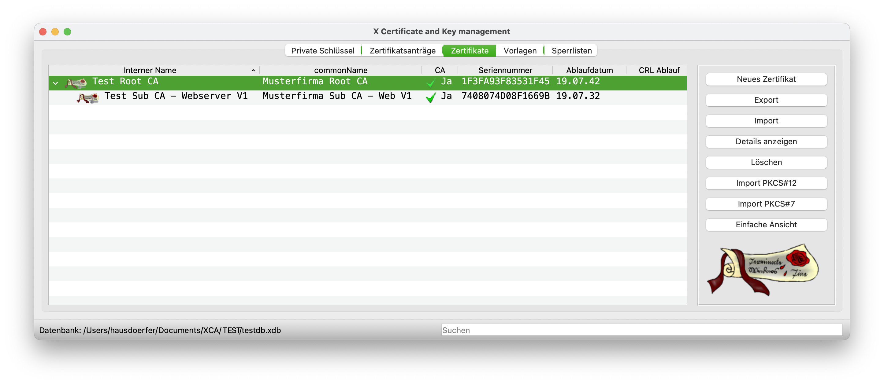 Zertifikatskette von Root und Sub CA